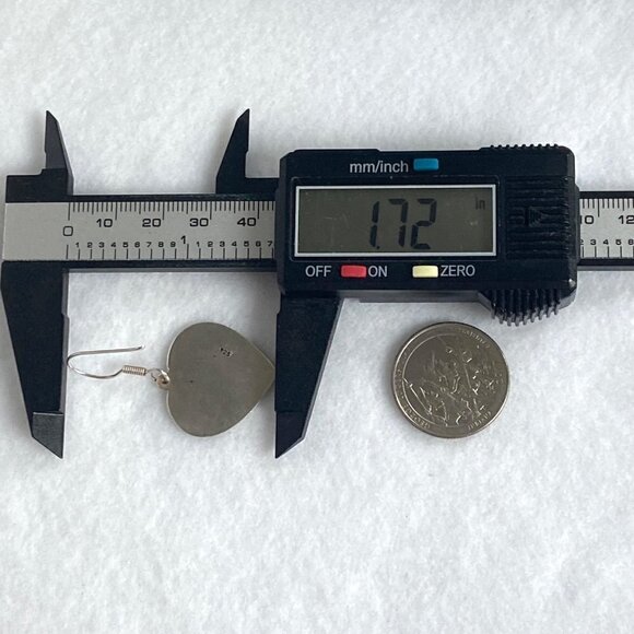 Sterling Silver 925 Mexico Oxidized Geometric Pattern Heart Dangle Earrings - Picture 13 of 16